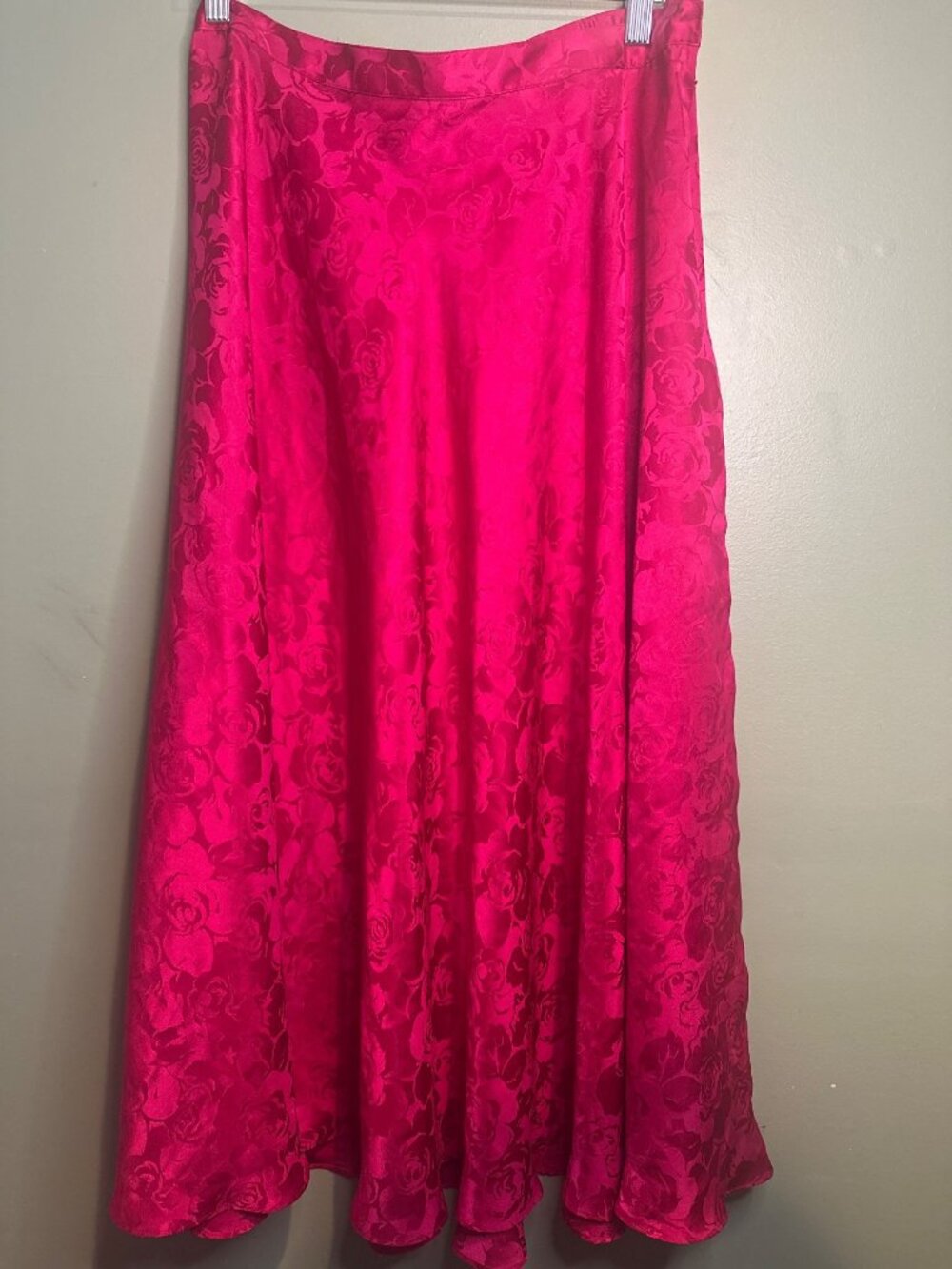 Papell Too 14 100% Silk Maxi Skirt Rose Jacquard Vintage Romantic coquette chic
